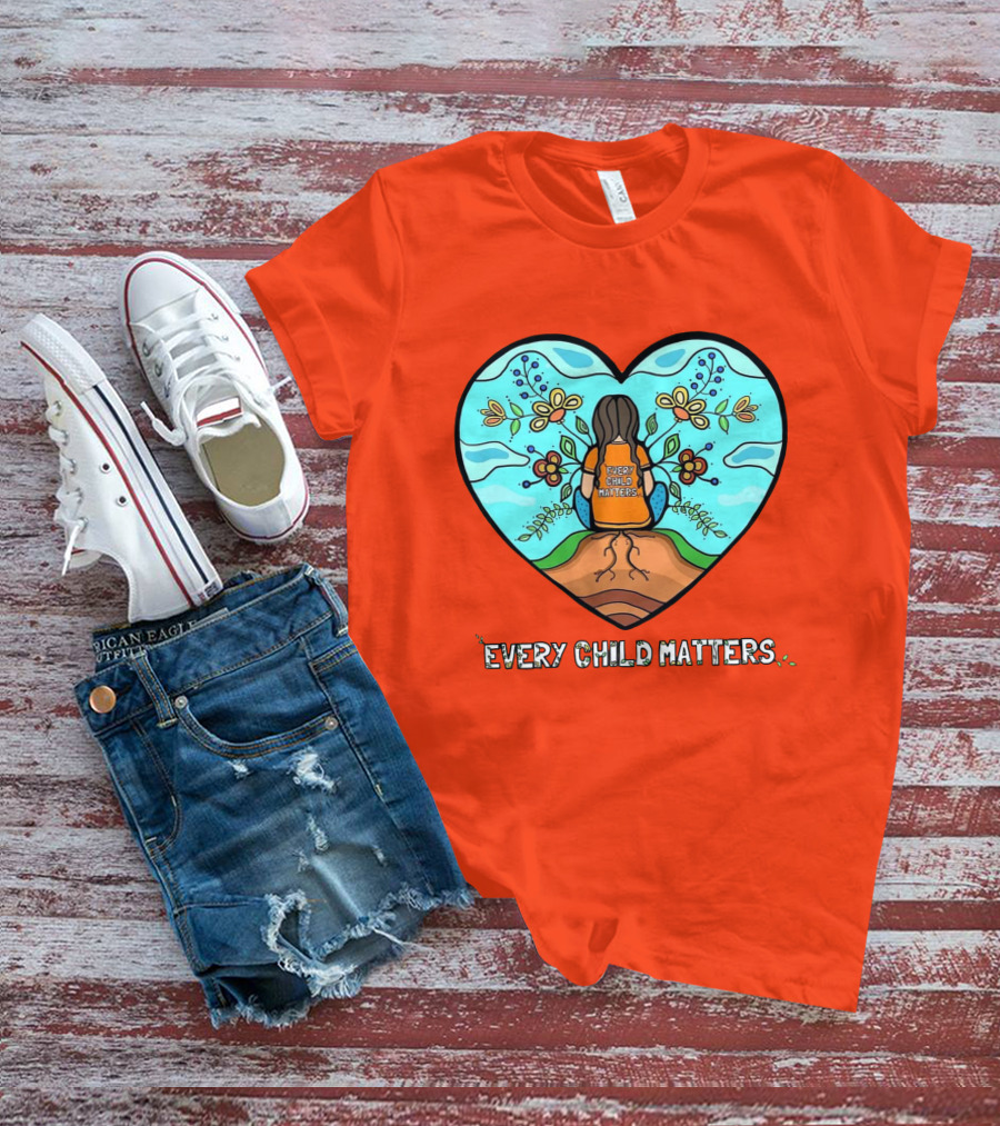 Every Child Matters Heart Design With Orange Background T-Shirt