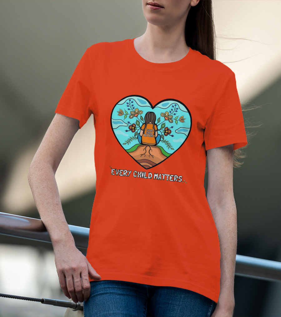 Every Child Matters Heart Design With Orange Background T-Shirt