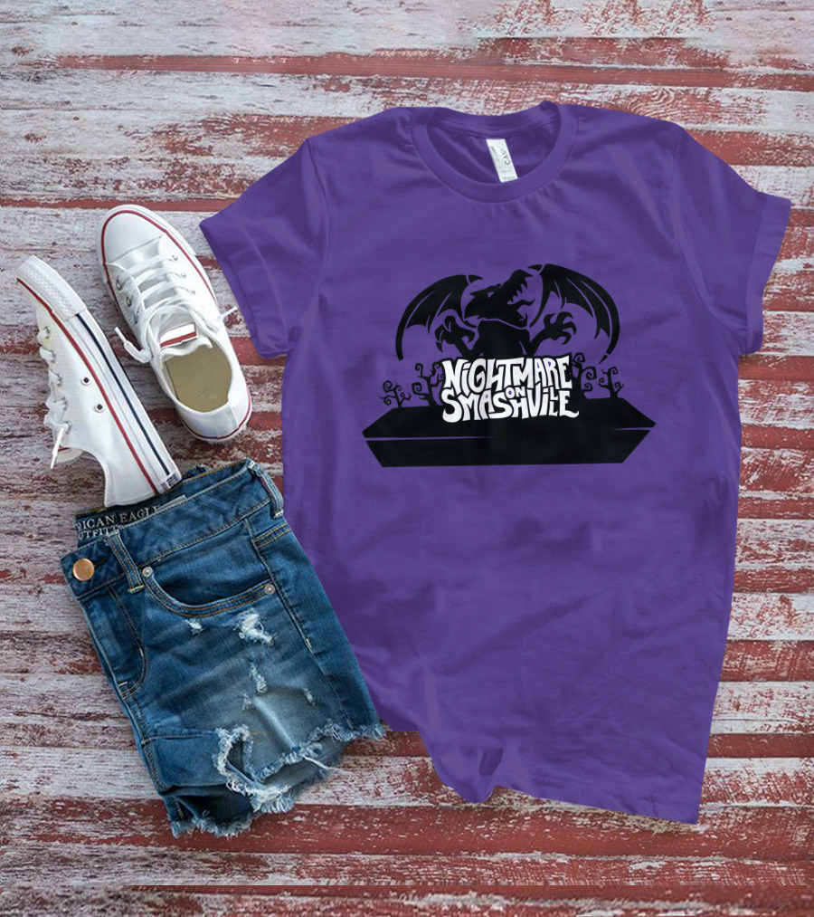 Nightmare On Smashville Purple Design Featuring Dragon And Tiny Syd Halloween T-Shirt