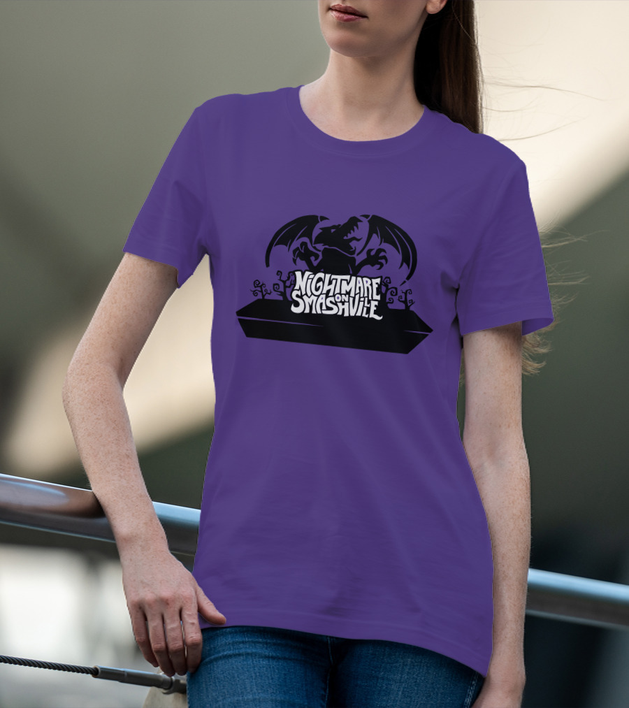 Nightmare On Smashville Purple Design Featuring Dragon And Tiny Syd Halloween T-Shirt