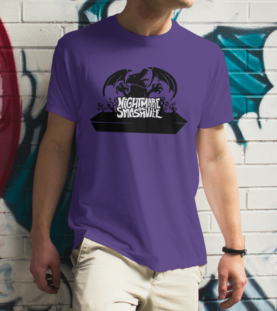 Nightmare On Smashville Purple Design Featuring Dragon And Tiny Syd Halloween T-Shirt