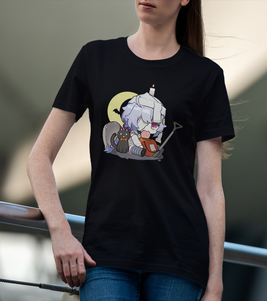 Happy Halloween Genshin Impact Ganyu Chibi Black Cat Moon Costume T-Shirt