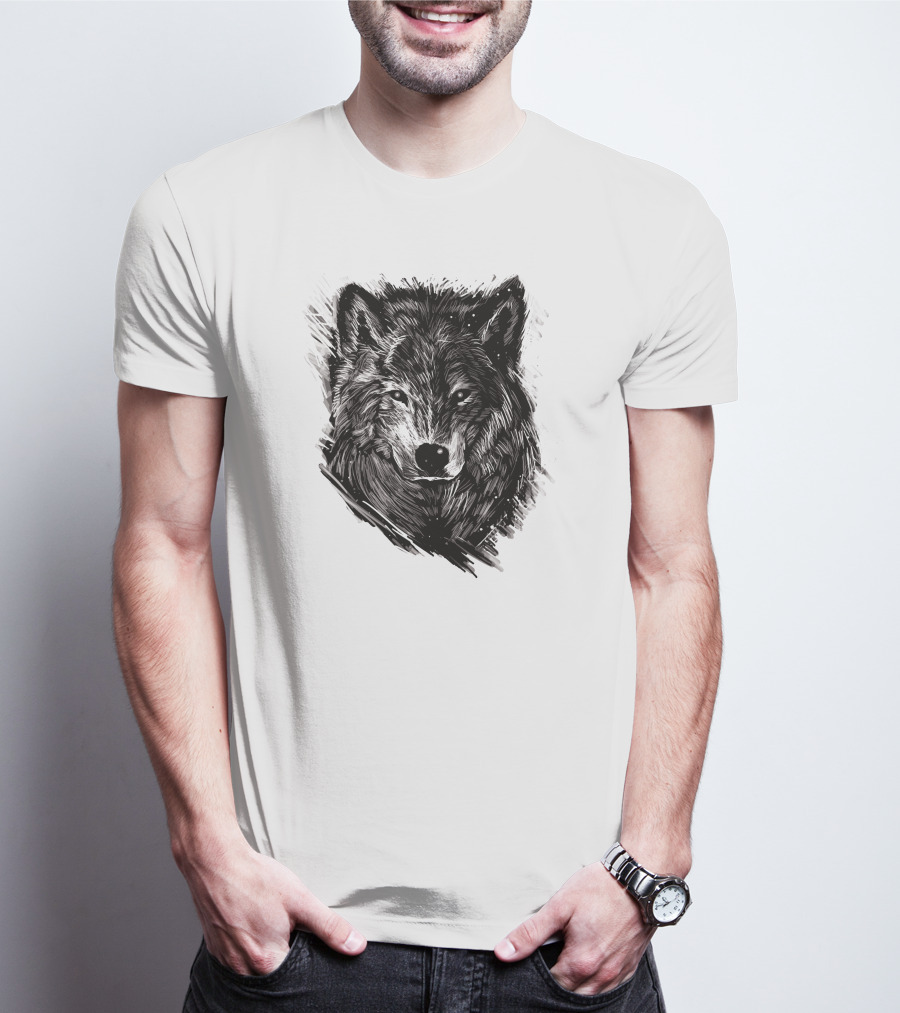 Wolf Sketch Black And White Drawing T-Shirt