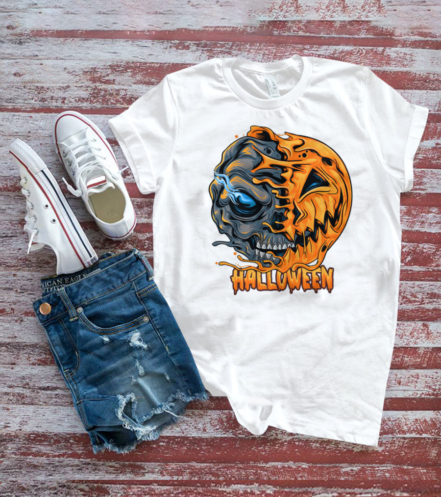 Halloween Skull And Pumpkin Fusion T-Shirt