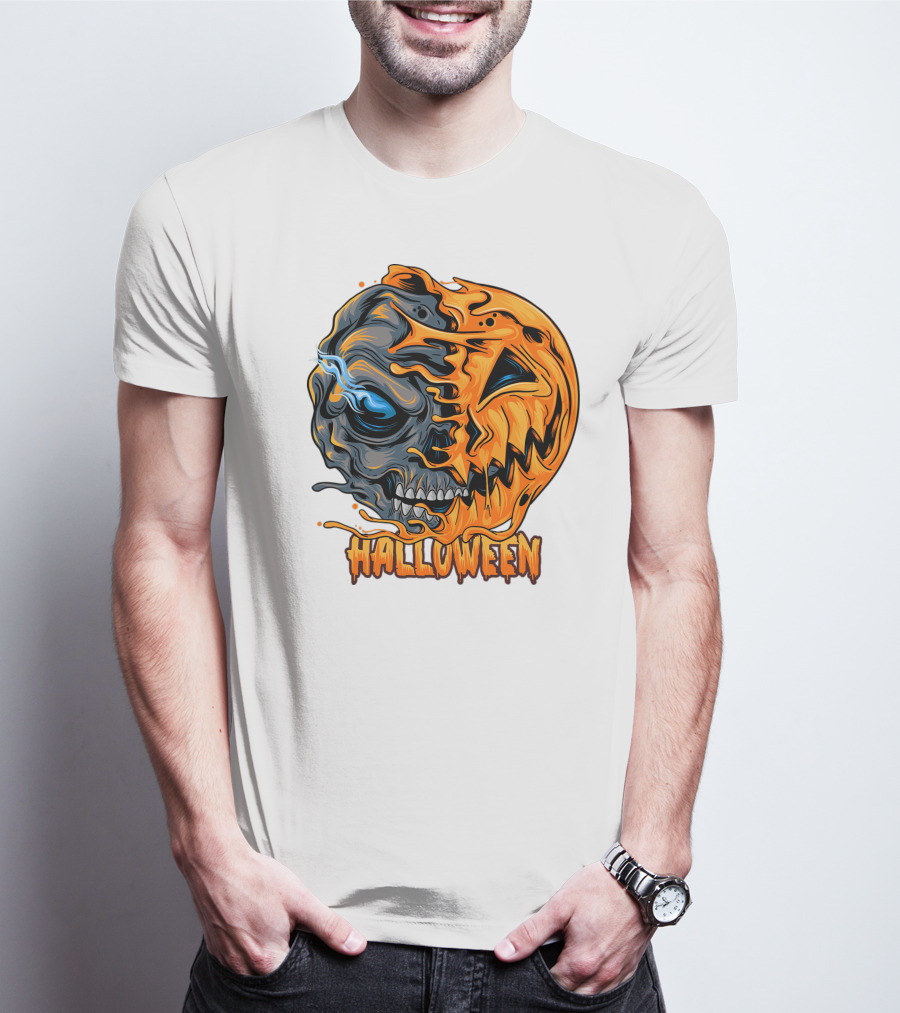 Halloween Skull And Pumpkin Fusion T-Shirt