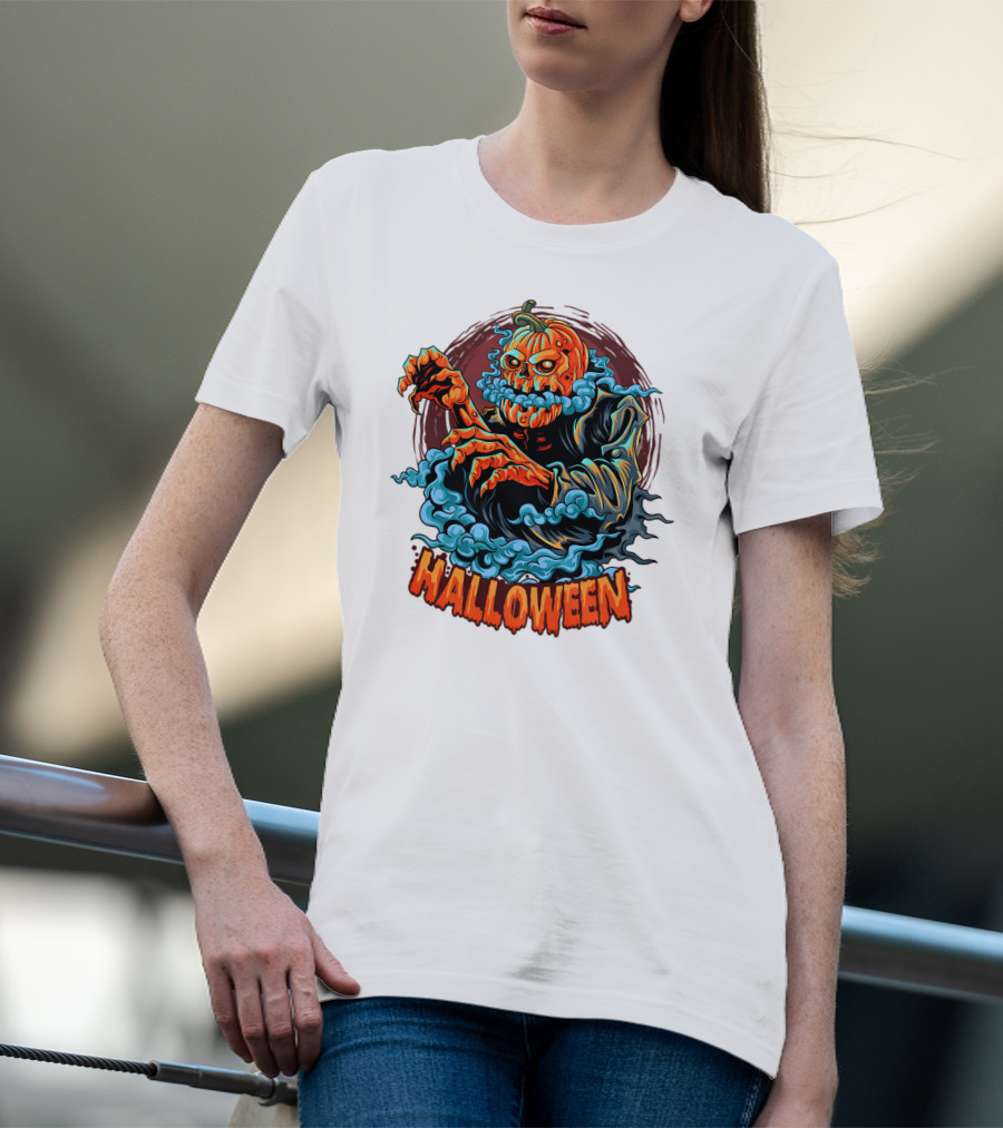 Halloween Pumpkin-Headed Zombie With Ghoulish Aura T-Shirt