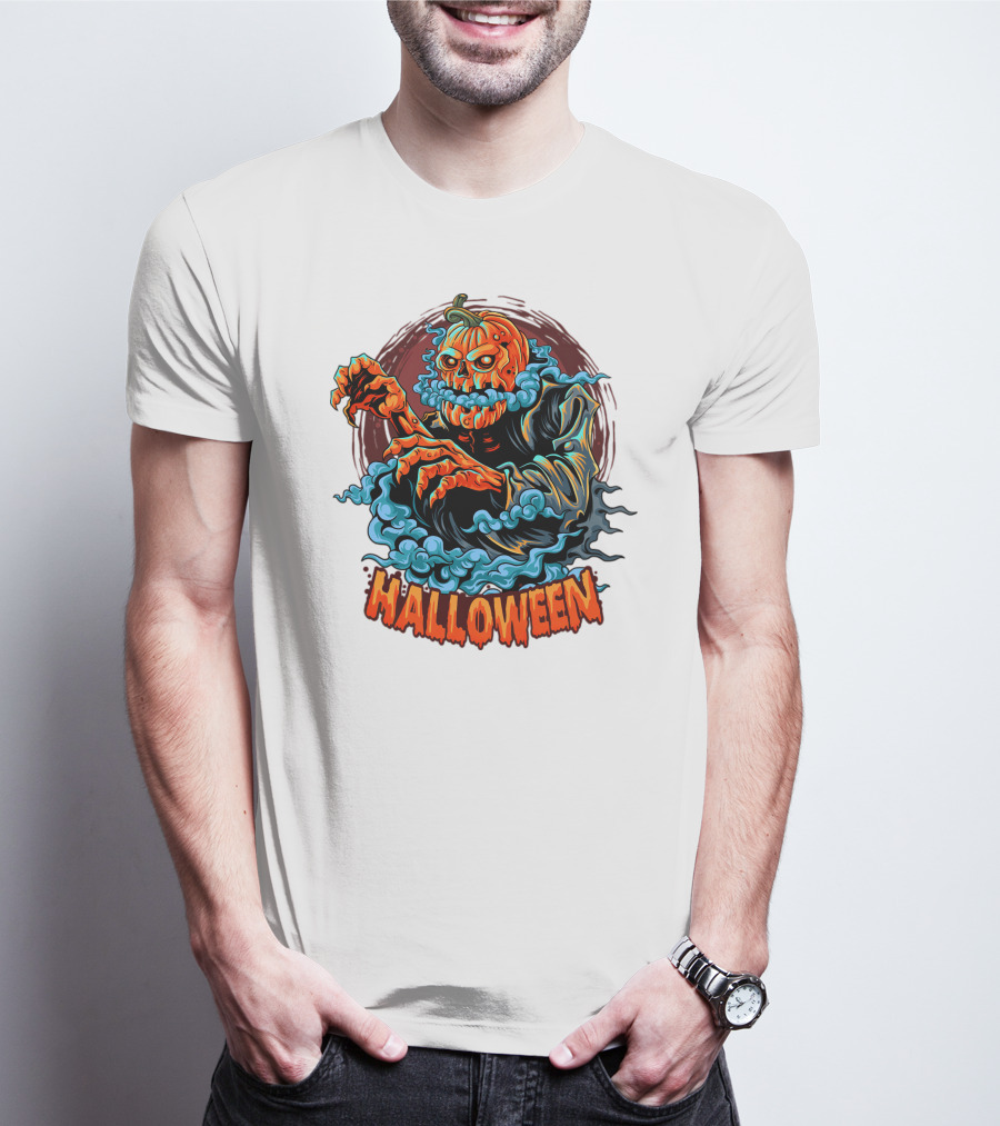 Halloween Pumpkin-Headed Zombie With Ghoulish Aura T-Shirt