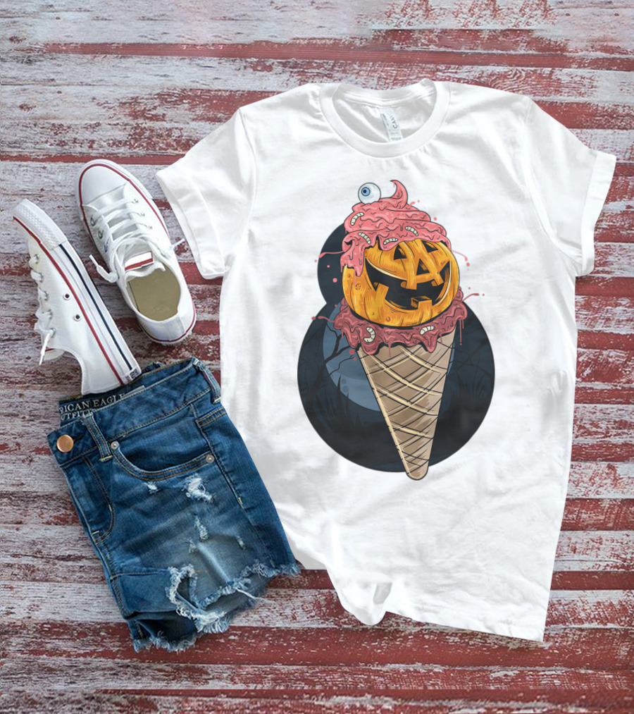 Ice Cream Pumpkin Creepy Cone Halloween Mashup T-Shirt