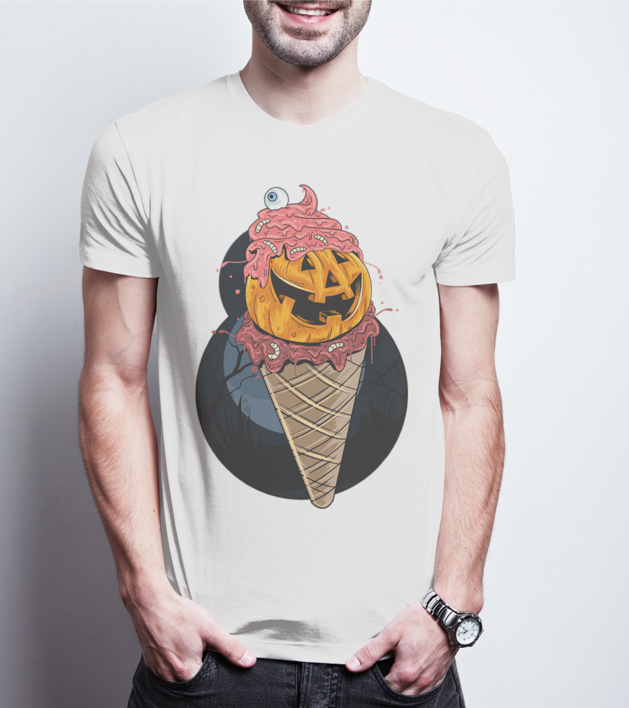Ice Cream Pumpkin Creepy Cone Halloween Mashup T-Shirt