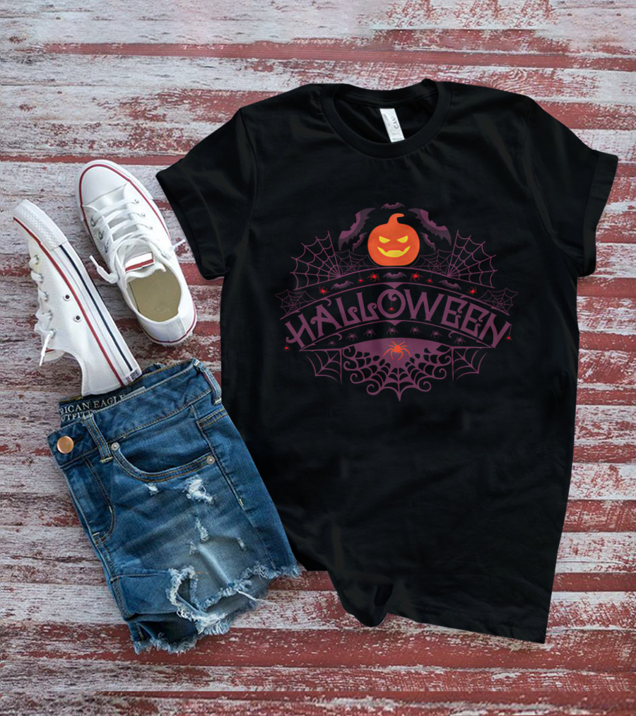Halloween Pumpkin And Spider Web T-Shirt