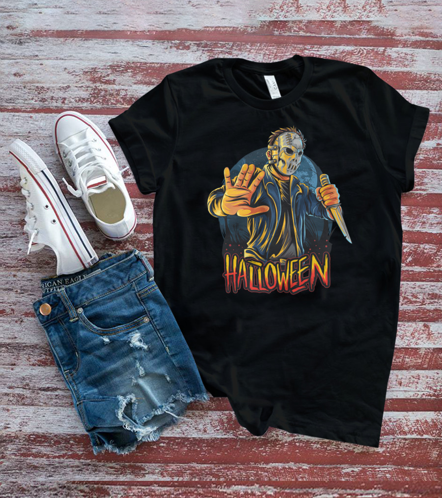Halloween Horror Mask Knife Threat T-Shirt
