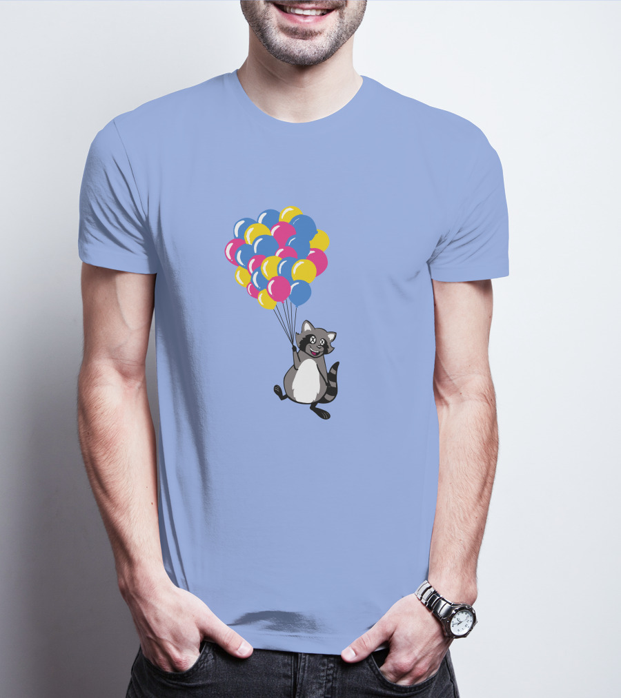 Raccoon Flying With Colorful Balloons T-Shirt