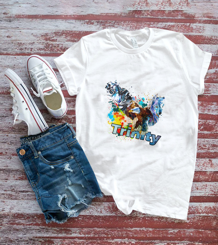 Trinity Zebra Eagle Wolf Watercolor Splash T-Shirt