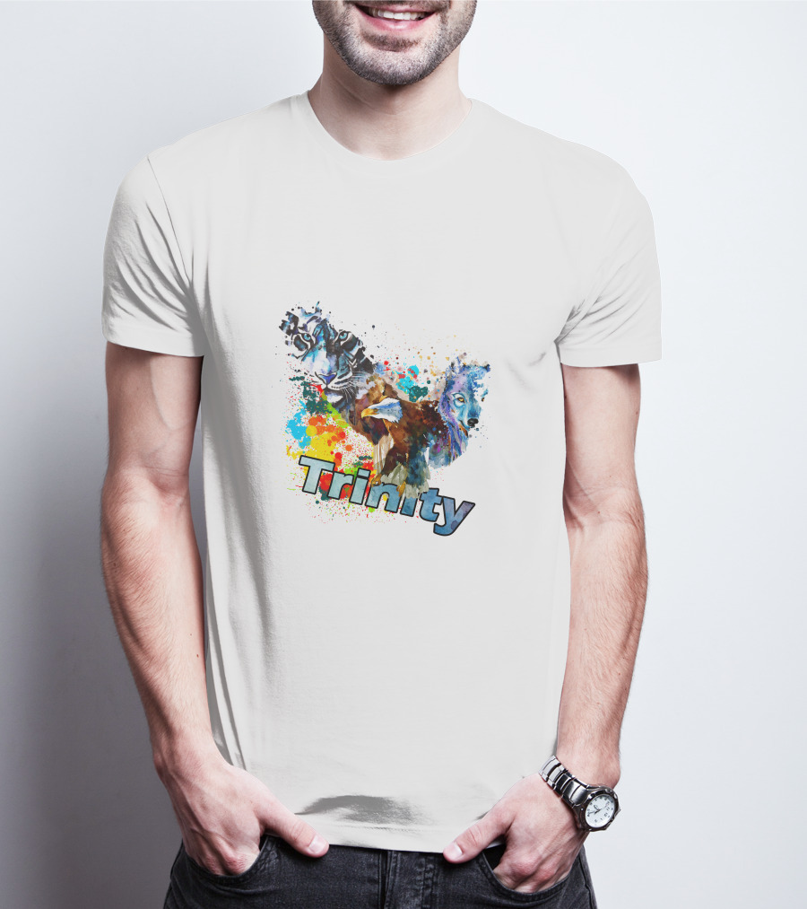 Trinity Zebra Eagle Wolf Watercolor Splash T-Shirt