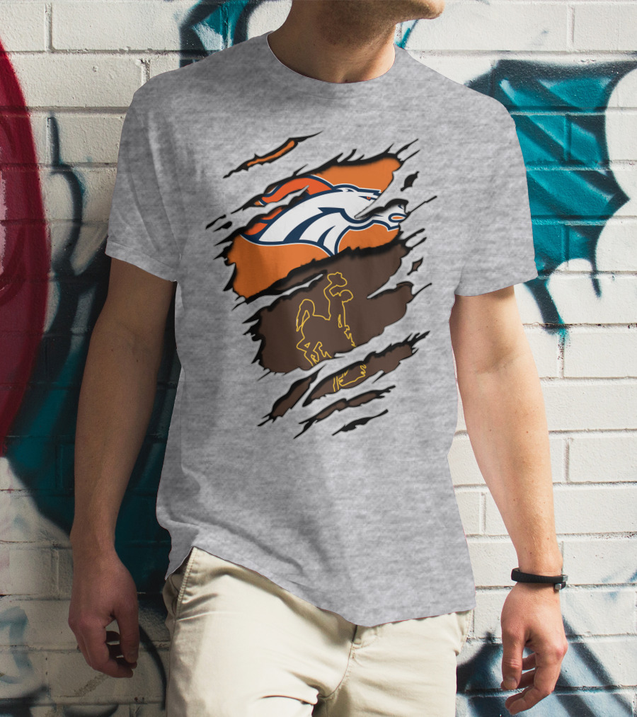 Broncos Wyoming Dual Team Spirit Cowboys And Broncos T-Shirt