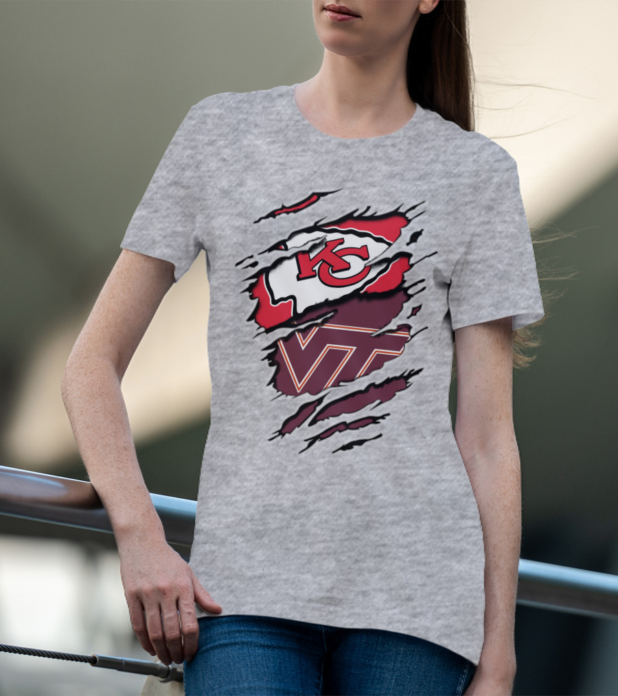 Kansas City Chiefs Virginia Tech Hokies Torn Effect T-Shirt