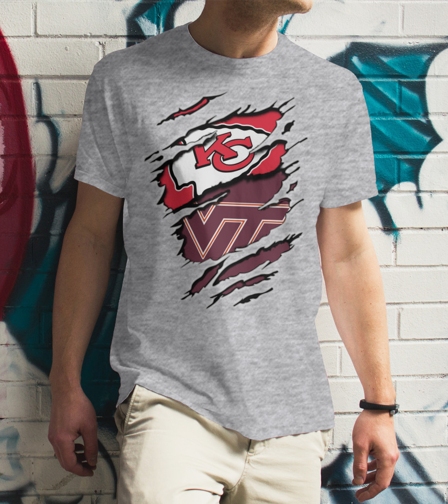 Kansas City Chiefs Virginia Tech Hokies Torn Effect T-Shirt