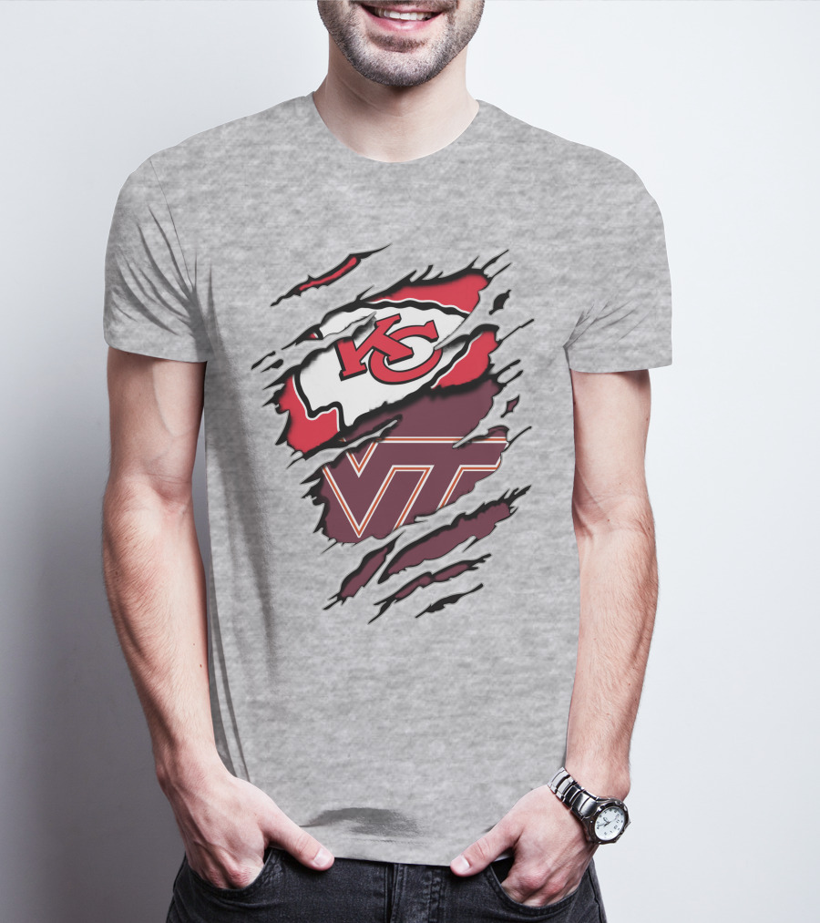 Kansas City Chiefs Virginia Tech Hokies Torn Effect T-Shirt