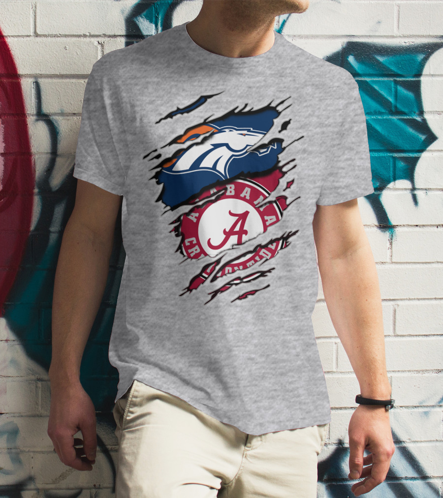 Alabama Crimson Tide Denver Broncos Logo Fusion T-Shirt