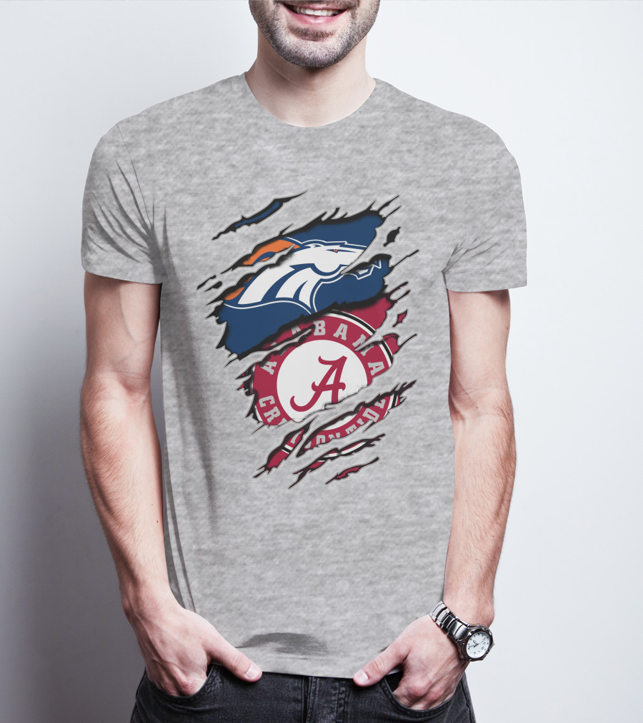 Alabama Crimson Tide Denver Broncos Logo Fusion T-Shirt