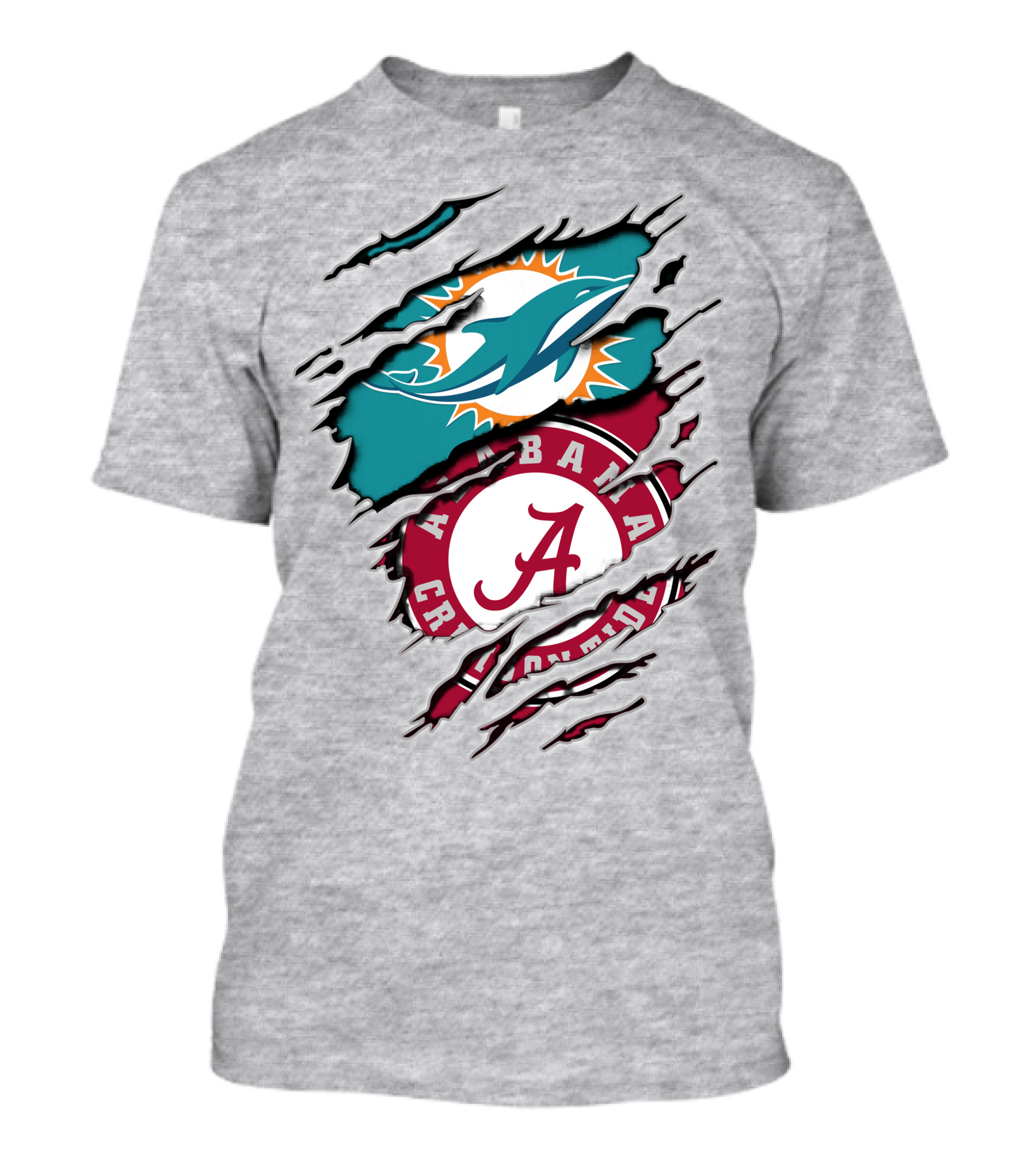 Alabama Crimson Tide And Miami Dolphins Logo Fusion T-Shirt