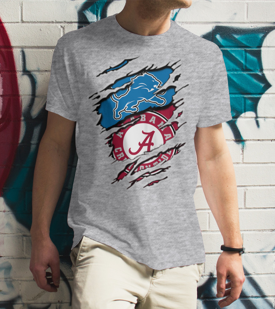 Alabama Crimson Tide And Detroit Lions Fan Crossover T-Shirt