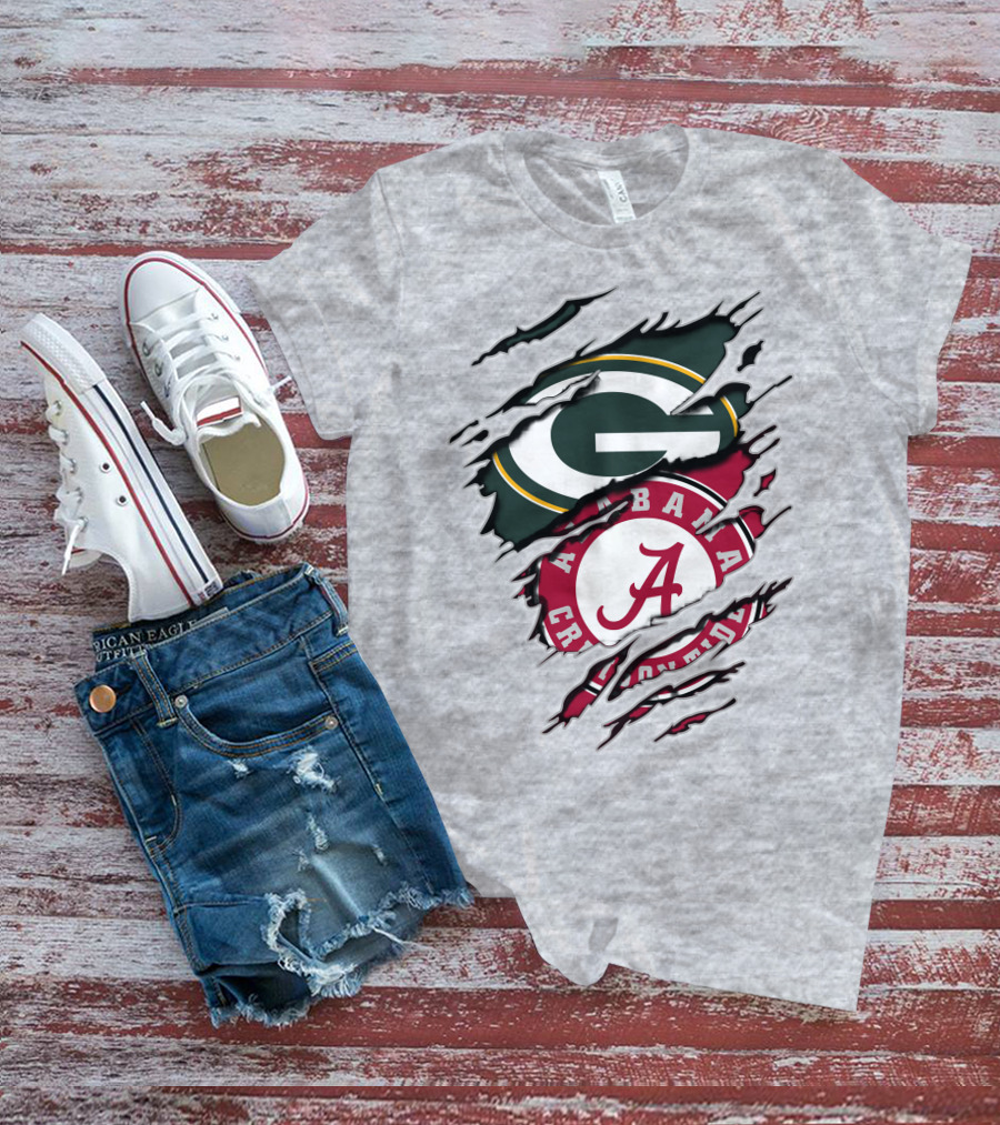 Alabama Crimson Tide Green Bay Packers Rip Effect T-Shirt