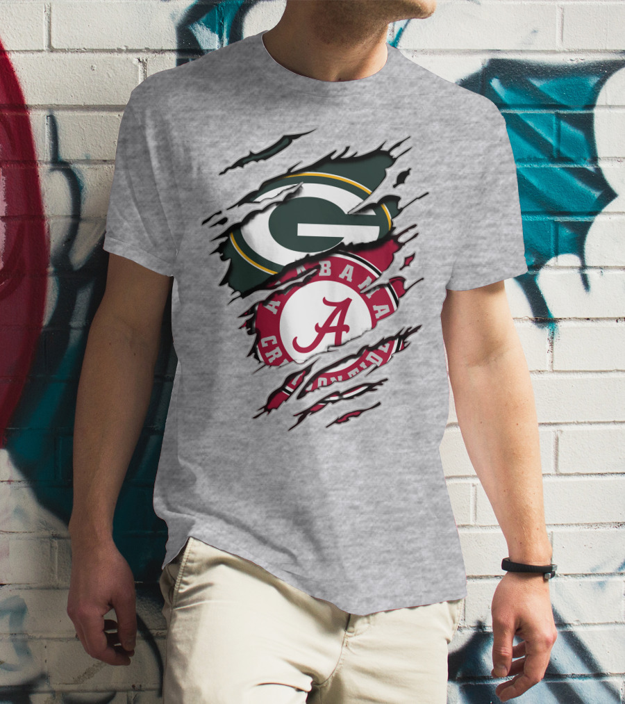 Alabama Crimson Tide Green Bay Packers Rip Effect T-Shirt