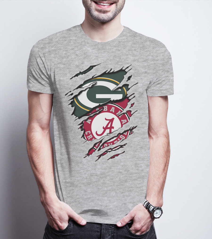 Alabama Crimson Tide Green Bay Packers Rip Effect T-Shirt