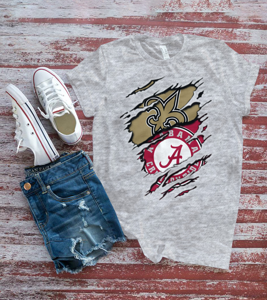 Alabama Crimson Tide New Orleans Saints Logo Mashup T-Shirt