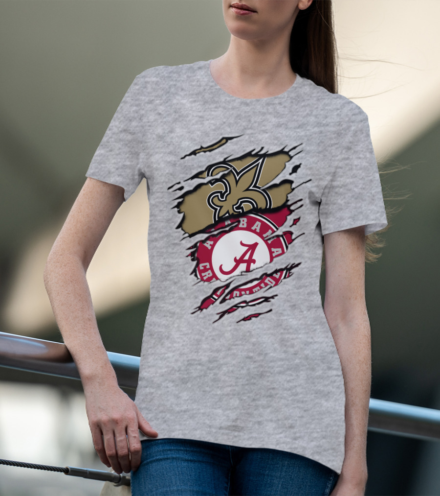 Alabama Crimson Tide New Orleans Saints Logo Mashup T-Shirt
