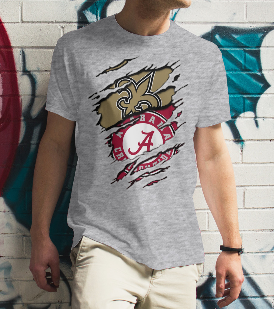 Alabama Crimson Tide New Orleans Saints Logo Mashup T-Shirt