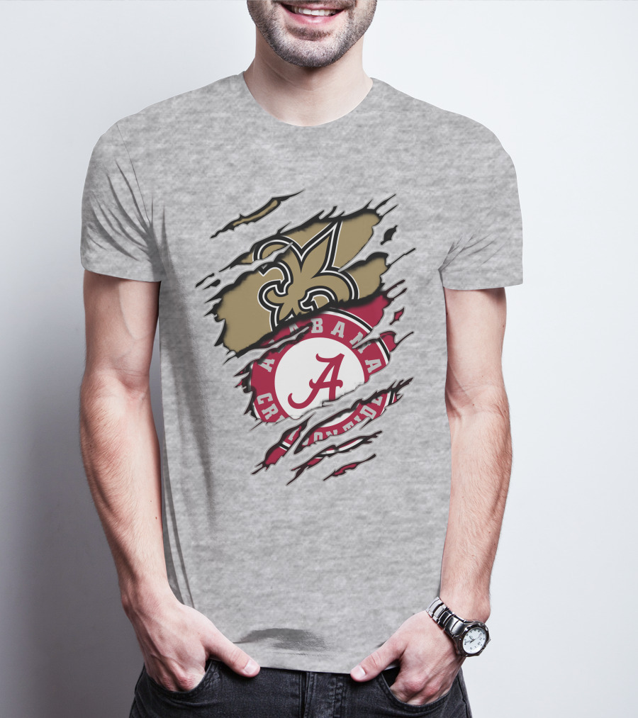 Alabama Crimson Tide New Orleans Saints Logo Mashup T-Shirt