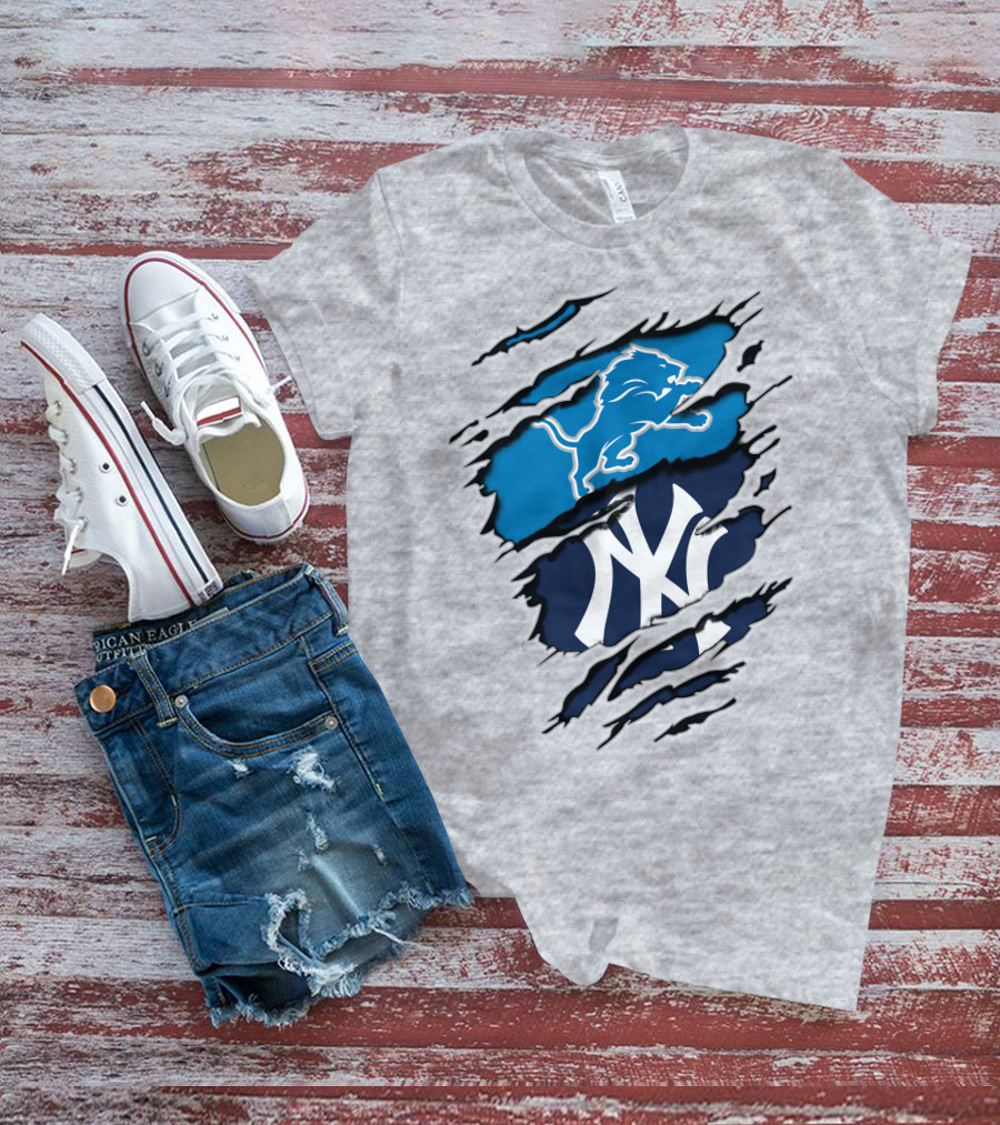 Detroit Lions New York Yankees Claw Rip T-Shirt