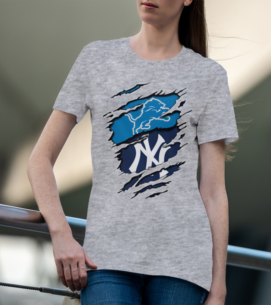 Detroit Lions New York Yankees Claw Rip T-Shirt