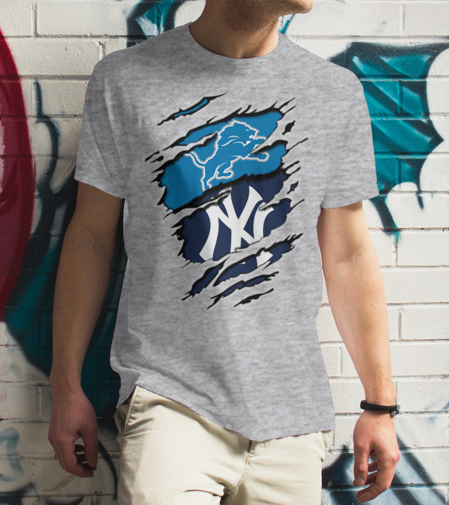 Detroit Lions New York Yankees Claw Rip T-Shirt