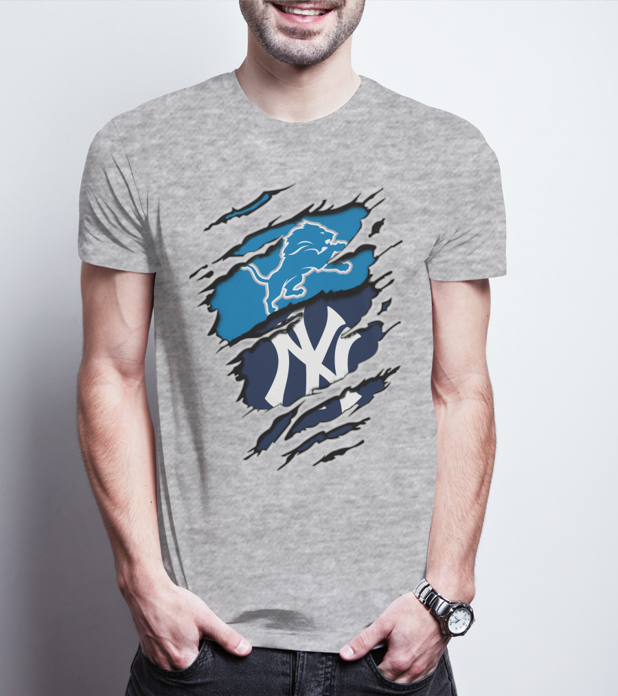 Detroit Lions New York Yankees Claw Rip T-Shirt