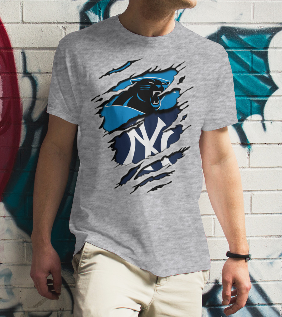 Panthers Yankees Claw Rip Logos Mashup T-Shirt
