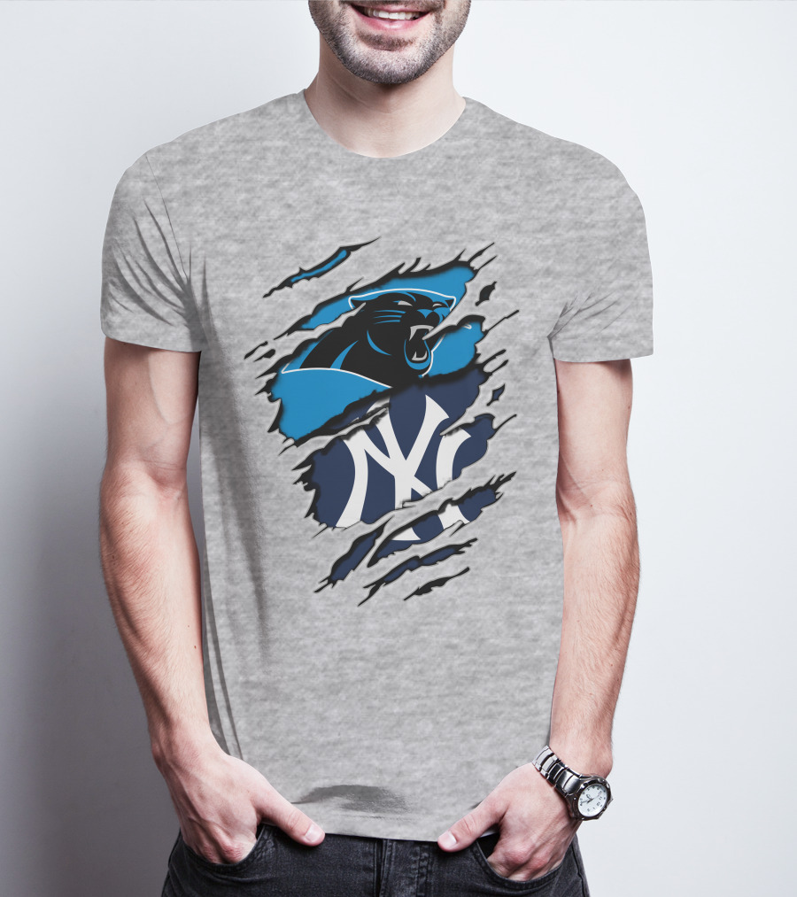 Panthers Yankees Claw Rip Logos Mashup T-Shirt