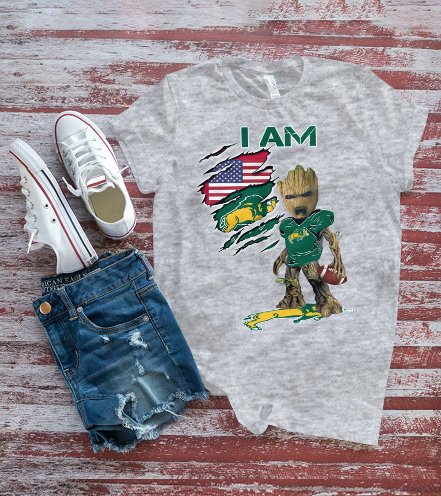 I AM American Flag Bison Football Character T-Shirt