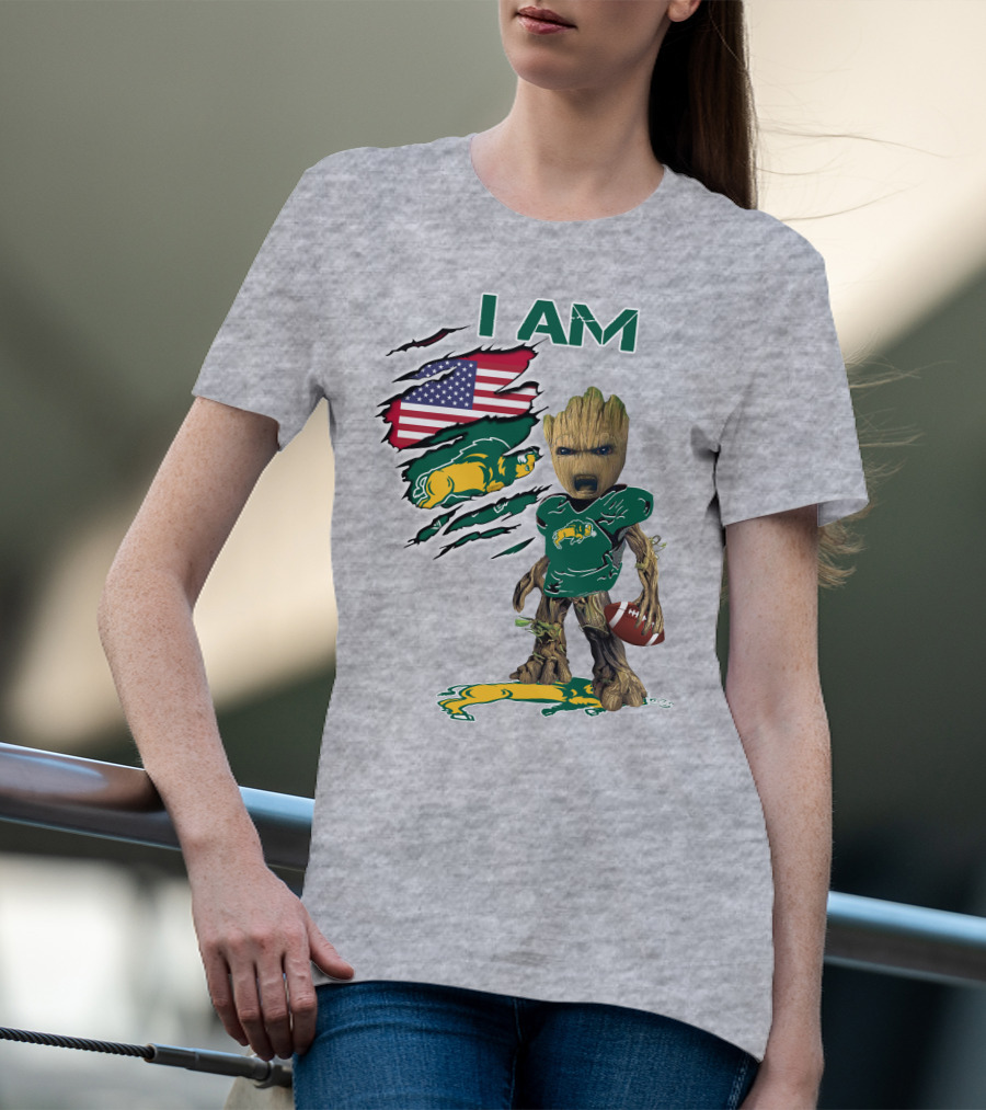 I AM American Flag Bison Football Character T-Shirt