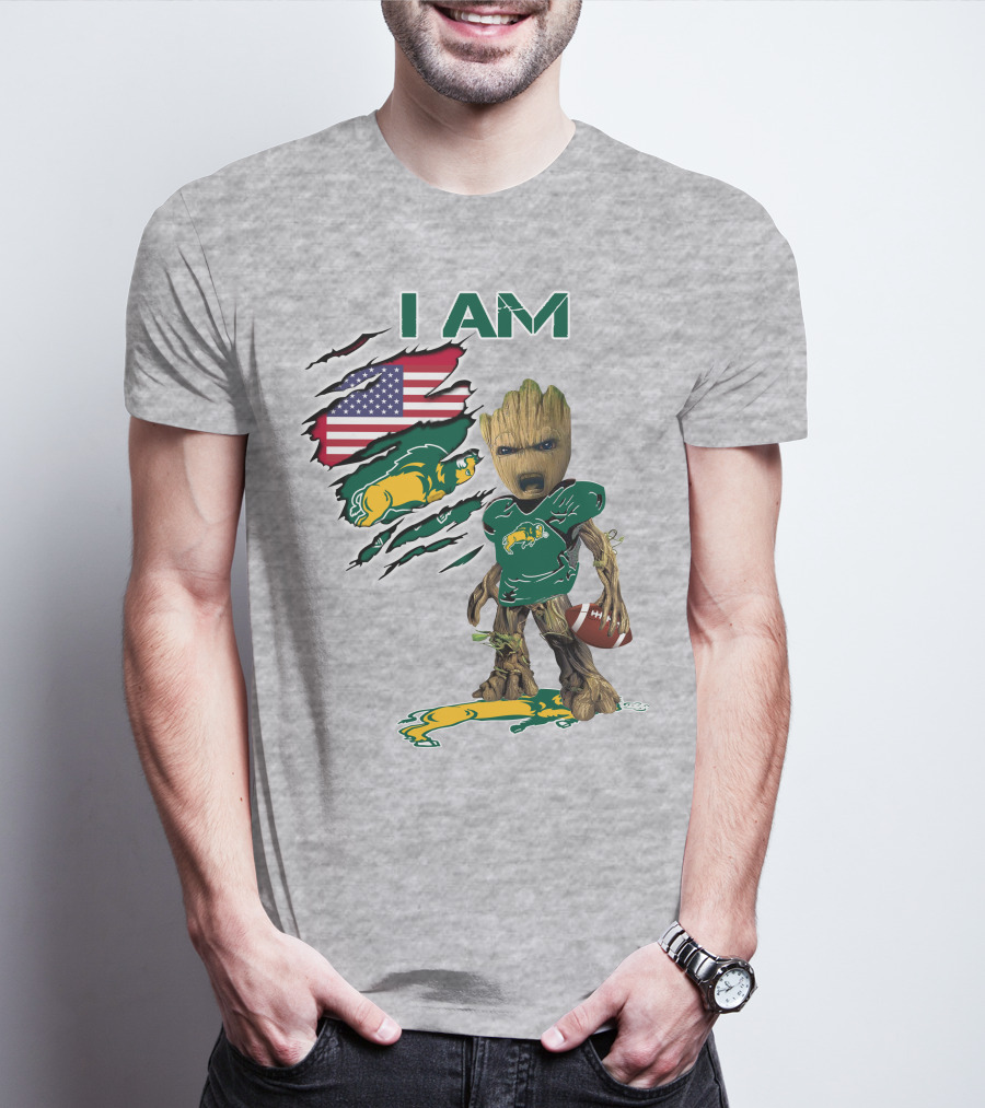 I AM American Flag Bison Football Character T-Shirt