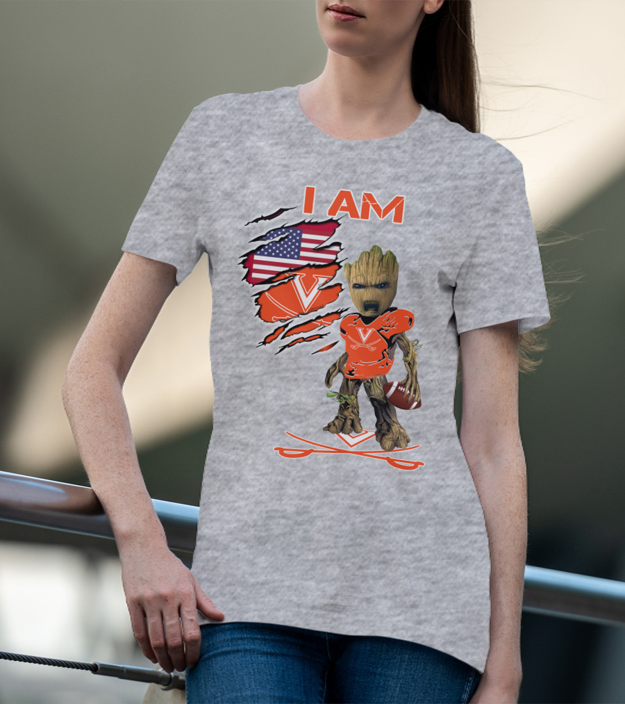 I AM Cavaliers Groot Football USA Flag V T-Shirt
