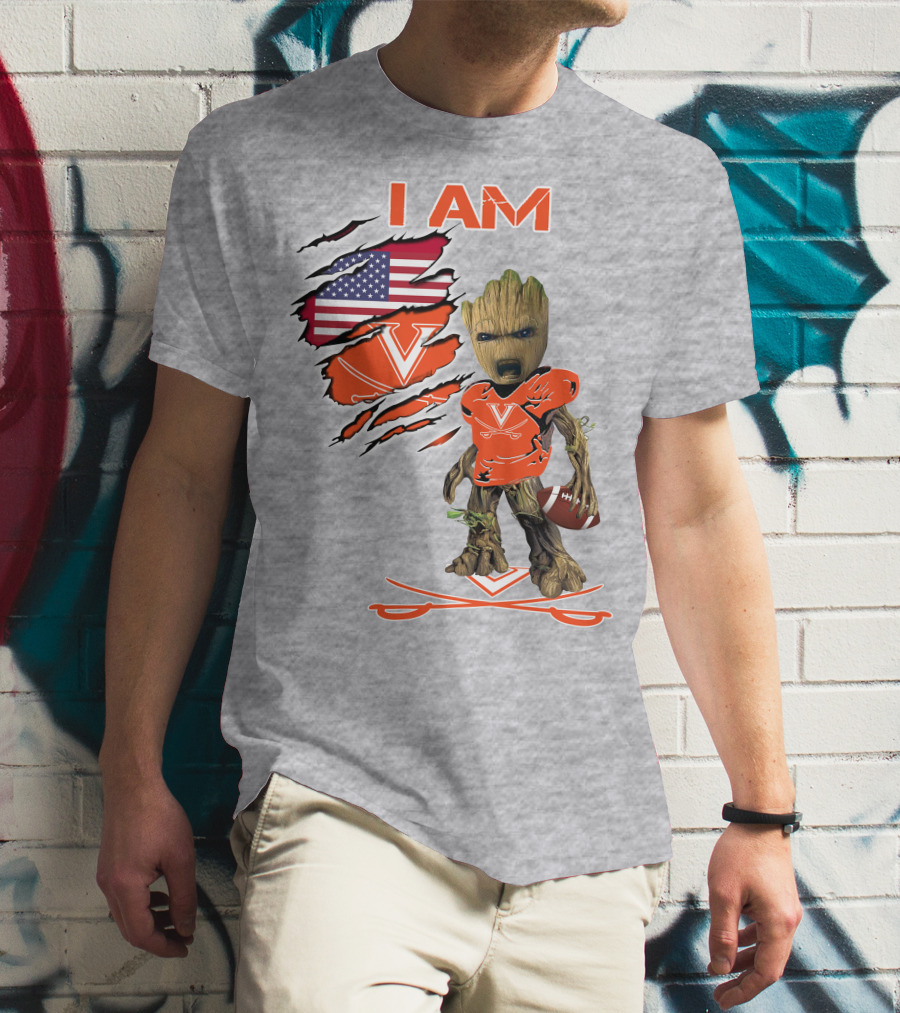 I AM Cavaliers Groot Football USA Flag V T-Shirt