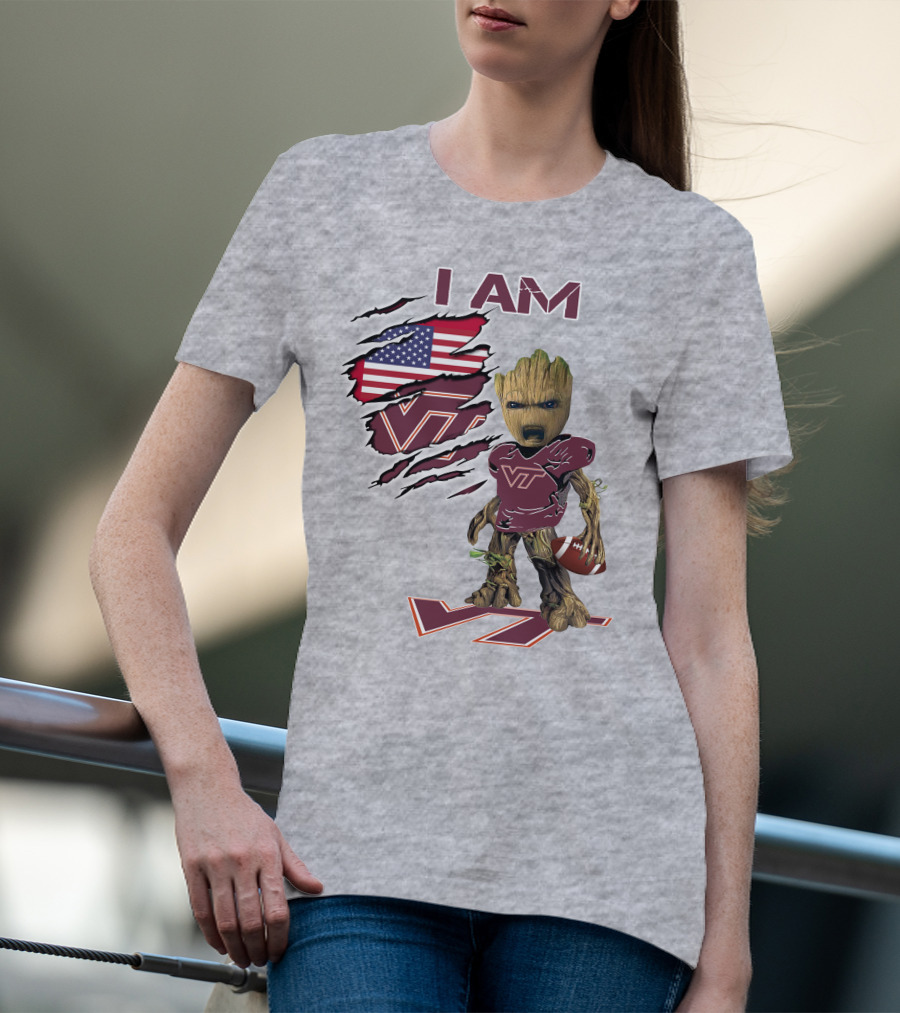 I AM Hokies VT Football And American Flag T-Shirt