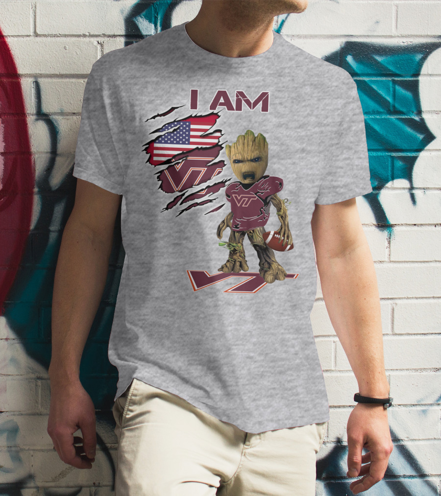 I AM Hokies VT Football And American Flag T-Shirt