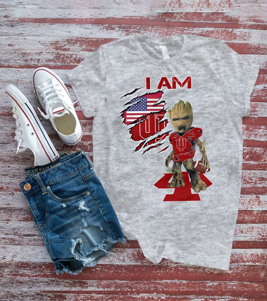 I AM Hoosiers Groot American Flag IU Football T-Shirt