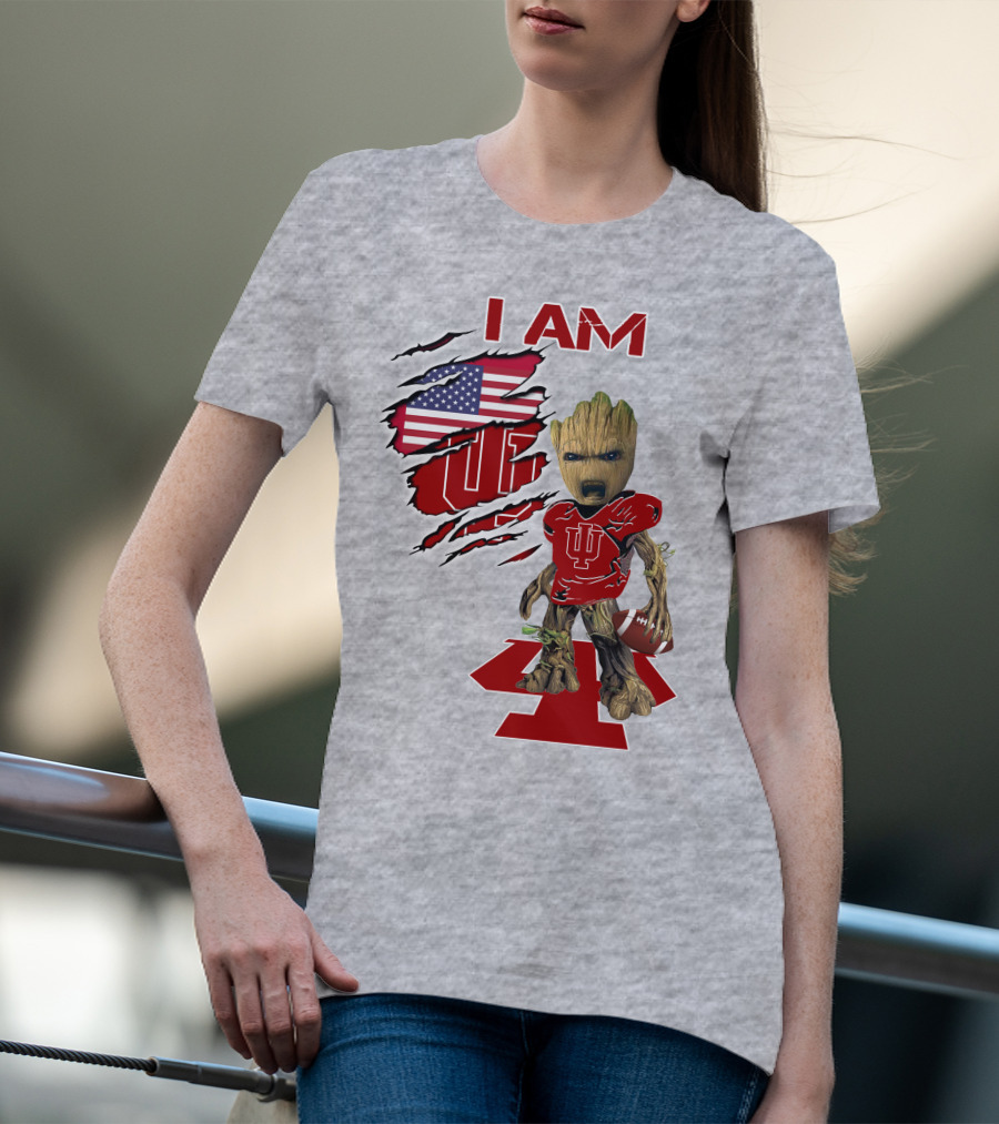 I AM Hoosiers Groot American Flag IU Football T-Shirt