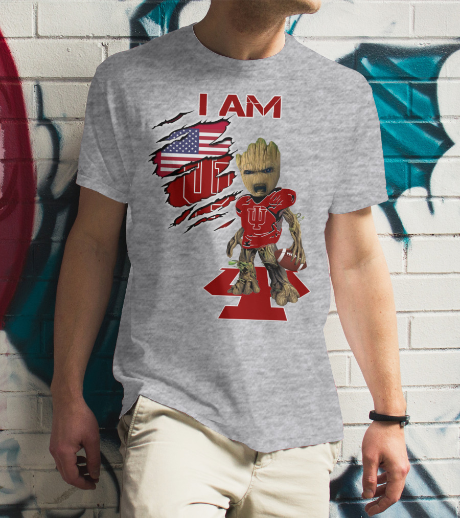 I AM Hoosiers Groot American Flag IU Football T-Shirt