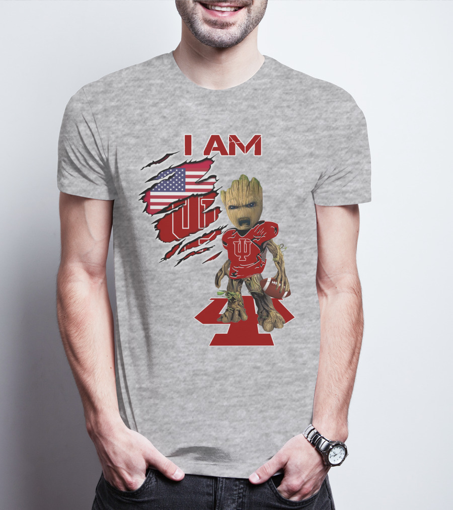 I AM Hoosiers Groot American Flag IU Football T-Shirt